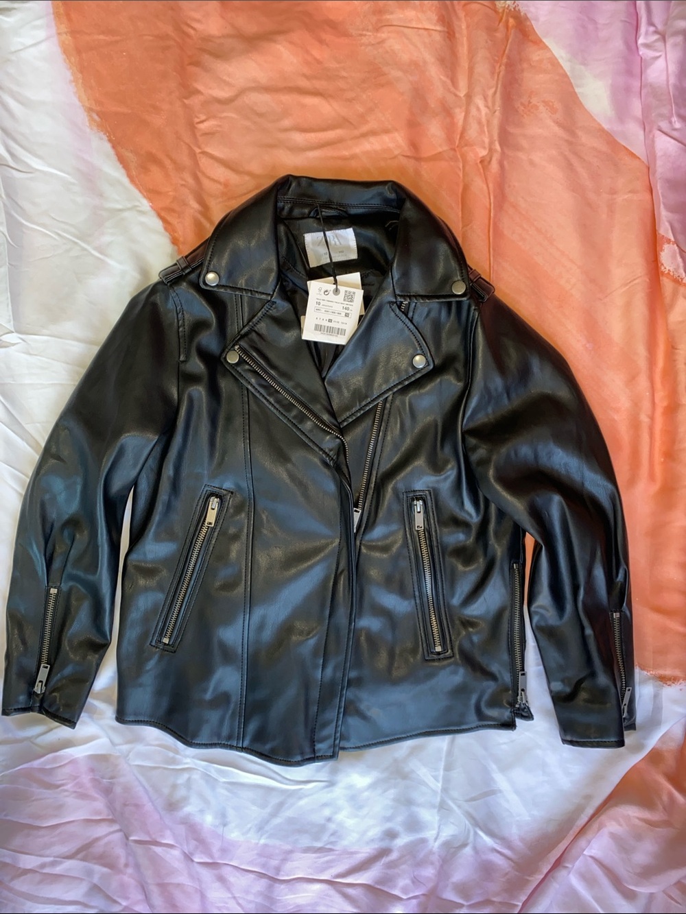 Zara Girls Black Faux Leather Moto Jacket size 10 NEW